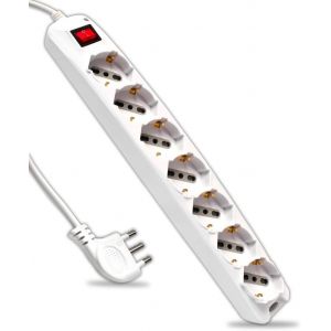 Bloc multiprise &eacute;lectrique avec Interrupteur et c&acirc;ble de 1,5 m 7 Prises 10/16 A Bipasso + Shuko Prise 16 A Prise &eacute;lectrique pour Maison, Bureau, Magasin Couleur Blanche - Neuf