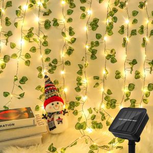 Lierre Artificiel Guirlande Lumineuse Solaire,Guirlande Lumineuse Solaire,10m 100 Leds Guirlande Solaire Extérieure Avec Feuilles 8 Modes Étanche Lumiere,Pr Jardin,Fête De Mariage Noël.[E144] - Neuf