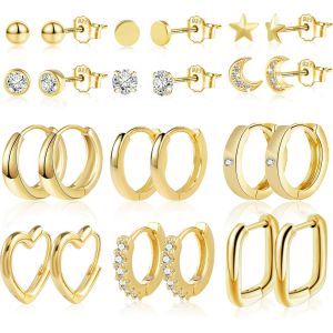 Kal-6 Pcs Boucles Doreilles Femme Acier Inoxydable Piercing Oreille Cartilage Helix, S925/Plaqu&eacute; Or 14 Carats - Neuf