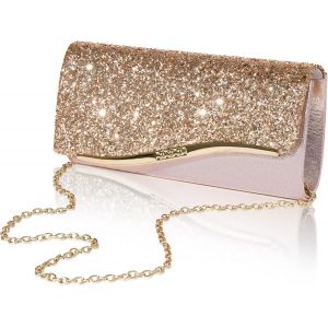 Pochettes et Clutches Femme Or Rose,Pochette Soiree Femme Paillet&eacute;e Fashion avec 2 Cha&icirc;ne D&eacute;tachable,Sac a Main Bandouliere Chic pour Mariage,Fete,Boule,Cocktail,C&eacute;r&eacute;monies 22x11x6CM - Neuf