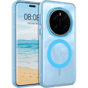 SJZG-Honor Magic7 Pro Coque Magn&eacute;tique Pour Honor Magic 7 Pro, Compatible Avec Magsafe, Housse Translucide Mat Arri&egrave;re Case T&eacute;l&eacute;phone Antichoc, Bleu - Neuf