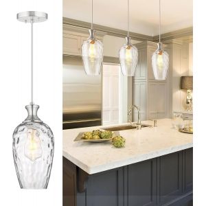 Subzonal-Suspensions En Verre Pour &Icirc;lot De Cuisine, Lustre Suspendu 1 Lumi&egrave;re En Nickel Bross&eacute; Avec Verre Clair Souffl&eacute; &Agrave; La Bouche, Lampe Suspendue Pour Cuisine, Salle &Agrave; Manger, Chambre 16 * 30 Cm E - Neuf