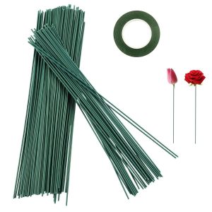 MEVRONISSHOP-Fil de Fer Fleuriste Tige Fleur Artificielle, 150 Pi&egrave;ces 2mm Tiges Fleurs Artificielles Tige Metal Fleur avec 1 Ruban Ruban Vert, 30 cm Florist Wire Facile &agrave; Plier pour Bouquets Artisana - Neuf