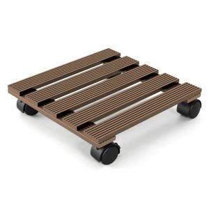 Chariot &Agrave; Plantes Wpc 30 Cm, Capacit&eacute; 80 Kg, Roulettes Pour Pots, Chariot Pour Plantes, Pot De Fleurs Carr&eacute;, Brun - Neuf