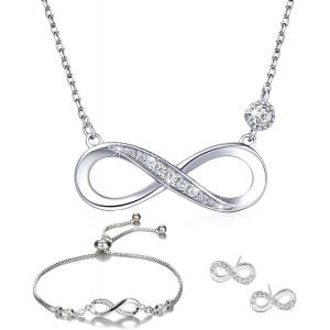 Asas456-Ensemble De Bijoux Collier Bracelet Et Boucle D'oreille Parures Le Symbole D'infini En Argent 925 Oxyde De Zircon Incrusté Réglable Pendentif Collier Bracelet Bijoux Cadeau Pour Femme Fille - Neuf
