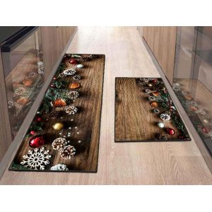 Ensemble De Tapis De Cuisine De No&euml;l - 2 Pi&egrave;ces (50 X 80 Cm Et 50 X 120 Cm) - Paillasson D'int&eacute;rieur Pour La D&eacute;coration Int&eacute;rieure - Neuf
