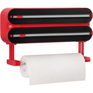 Distributeur Papier Aluminium Et Film Avec Port Essuie Tout Amovible - Fixation Magnétique,Derouleur Film Alimentaire Avec Coupeur Pour Cuisine Organisée,Support Sopalin Mural 3-En-1,Rouge - Neuf