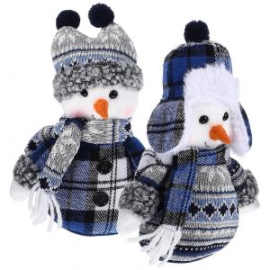Peluche Bonhomme De Neige Ornement Int&eacute;rieur De Bonhomme De Neige D&eacute;corations De D&eacute;coration De Bureau Bleu 20.50x15.00x8.00cm La D&eacute;coration De 2pcs - Neuf