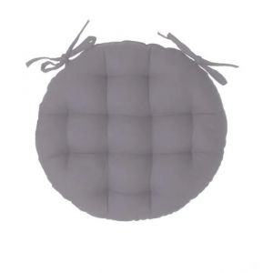 Galette De Chaise Ronde - 38 Cm - Gris - 100% Coton - Non D&eacute;houssable - Neuf