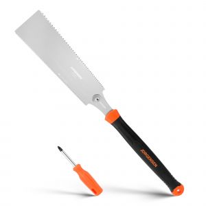 Scie Japonaise a Main Double Tranchant, JORGENSEN, Lame SK5 250mm Remplacable, Poignee Ergonomique en TPE, Parfaite pour le Bois - Neuf