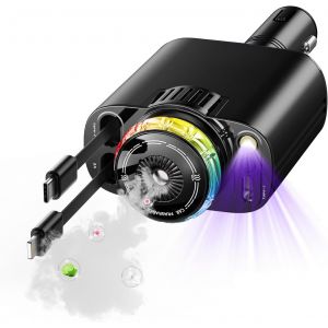 Blazeflux-Chargeur Voiture Retractable 5 En 1 Usb C Et 2 Ports Usb Arome Etoile Diffuseur Parfum Compatible Iphone 16 15 14 13 12 - Neuf