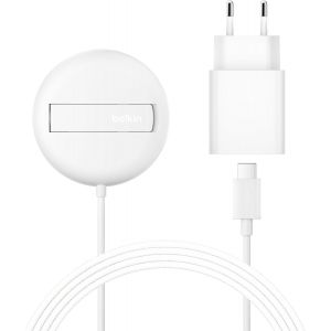 Wireless Charging Station (15 W, Qi2 Certified And Magsafe Compatible, For All Models Of Iphone 16, 15, 14, Samsung Galaxy S25, For Airpods, Etc., With Ac Adapter ¿ White) - Neuf