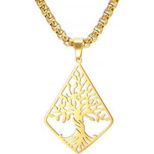 Kal-Collier Rhombique Arbre De Vie En Acier Inoxydable Collier Pendentif Arbre De Vie De Famille Inspiré Par La Nature Bijoux Spirituels Pour Femme Homme - Neuf