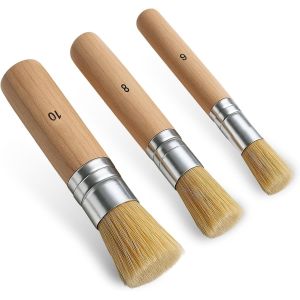 Chenquansarl-Lot De 3 Pinceaux En Bois Lavables Pour Peinture, Peinture Acrylique, Huile, Aquarelle, Projets De Pochoirs, Fabrication De Cartes, Loisirs Créatifs (6, 8, 10) - Neuf