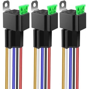 Lot De 3 Relais De Commutation À Fusible 24V, Faisceau De Câbles 12 Awg Avec Diode Intégrée, Fusible À Lame Ato/Atc 30A, Relais Electriques Automobiles Spdt 5 Broches - Neuf