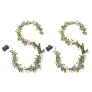 Lot De 2 Guirlandes Lumineuses Artificielles En Rotin Avec Gui Pour D&eacute;coration De No&euml;l - Neuf