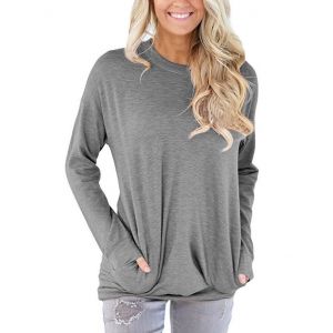 Chemise &Agrave; Manches Longues Avec Poches Gris (S) - Neuf