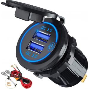 JGD-Quick Charge 3.0 Prise de Chargeur Rapide de Voiture USB Adaptateur avec Interrupteur 12V / 24V 36W Dual QC3.0 USB pour Marine, Bateau, Moto, Camion (Bleu1) - Neuf