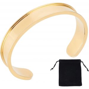 Eryi-1pc Véritable Bracelet Manchette Plaqué Or 18k Bracelets Rainurés En Acier Inoxydable Bracelet Vierge Pour Incrustation 50-60mm Bracelets Ouverts Vides Réglables La Fabrication De Bijoux - Neuf