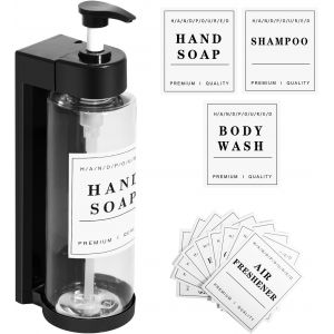 KAL-Distributeur Savon Mural, Distributeur Savon Salle De Bain Avec Étiquettes, 500Ml Distributeur Shampoing Et Gel Douche, Rechargeable Distributeur Savon Liquide Pour Bains, Cuisine, Hôtel, Toilett - Neuf