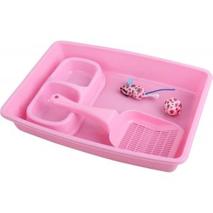 Shiliu-Lot De 4 Accessoires Pour Chat Avec Bac À Litière, Pelle À Litière, Bol Et Jouet Pour Chaton, 36,8 X 26,7 Cm, Rose[674] - Neuf
