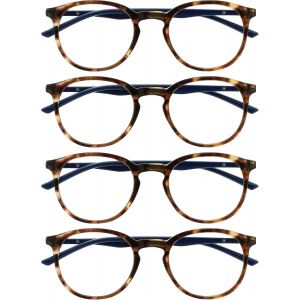 Lunettes De Lecture Pack De 4 Montures Rondes Et Minces Charnières À Ressort Anti-Rayures Écailles De Tortue Marron Hommes Femmes Rrrr60-2 +2.00 - Neuf