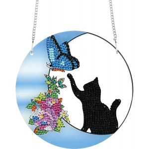 Ayuhr-Diamond Painting Pendentif Chat, Broderie Diamant Pendentif, Diamant Painting Attrape-Soleil, Diamant Painting Pendentif, Diamond Painting Ornement Suspendu, Décoration De Fenêtre Et Mur - Neuf