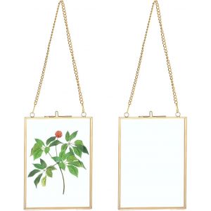 Cmwx-Lot De 2 Cadres Photo En Verre À Suspendre Avec Chaînes, Cadre En Verre Pour Fleurs Pressées - Cadre En Verre Uniquement (Doré, 13 X 18 Cm, Rectangle) - Neuf