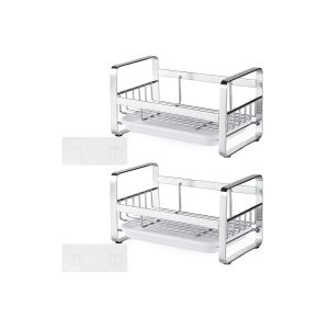 Porte-&Eacute;ponges D'&eacute;vier En Acier Inoxydable Avec Bac D'&eacute;gouttage Amovible - Lot De 2 - Neuf