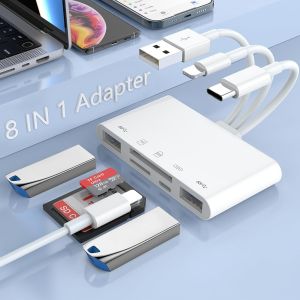 Lecteur de carte mémoire SD TF Multi 5 en 1 avec SD/Micro SD/SDHC/SDXC/MMC, [Certifié Apple MFi]Adaptateur Lightning + Type C + USB A OTG pour iPhone/iPad/Android/MacBook/PC/tablette/appareil - Neuf