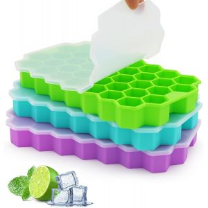Kal-Lot De 3 Bacs À Glaçons Pour Congélateur Avec Couvercle - 37 Compartiments - En Silicone - Pour Petits Moules À Glaçons - Faciles À Démouler - Réutilisables - Pour Tasse De Café Glacé, Aliments - Neuf