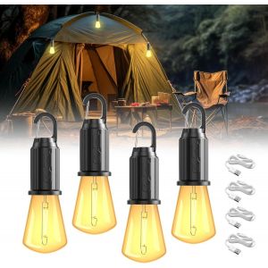 Eryi-Lampe De Camping Rechargeable Led, Lanterne Portable Ip65, 3 Modes De Luminosité, Idéale Pour Camping, Randonnée, Urgence, Lumière Chaude, Batterie Intégrée, 4 Pièces - Neuf