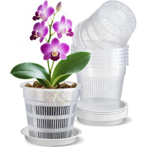 ERYI-Lot De 8 Pots À Orchidées, 11Cm Transparent Pots De Fleurs En Plastique, Pot De Fleur Interieur Avec Trous Et Soucoupes Pour Kit De Rempotage D'Orchidées Pour Jardins De Balcon - Neuf