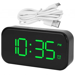 HJLIAN Reveil numerique tactile USB a LED, horloge de chevet portable 12/24 h, pour la maison, la chambre a coucher, les voyages, vert - Neuf