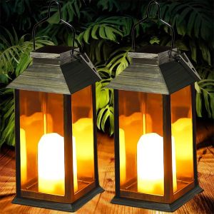 Tianyi-Yowin Lanterne Solaire Exterieur 2 Pièces Lampe Solaire Avec Bougie Vacillante, Lampe De Table Solaire Étanche Suspension Solaire Lanterne Pour Balcon Jardin Terrasse Deco - Bronze - Neuf