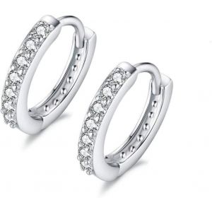 Tianyi-Petites Boucles D'oreilles Créoles De 7 Mm En Argent Sterling Et Oxyde De Zirconium Pour Cartilage Percé Femmes Adolescentes Filles, Or Blanc, Zircone Cubique - Neuf