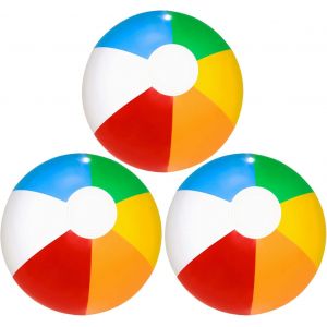 KAL-Lot De 3 Balles De Plage, Balles Flottantes De Piscine, 30,5 Cm, Jouets Gonflables Arc-En-Ciel, Balles De Plage, Jouets De Plage, Pour Activités De Plein Air, Fête D'Anniversaire, Jouets - Neuf