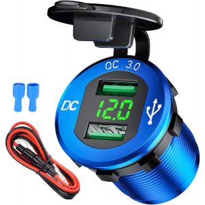 Eryi-Prise Usb Pour Voiture - Charge Rapide - Double Chargeur De Voiture - 12 V/24 V 36 W - Chargeur Usb Qc 3.0 Étanche - Adaptateur Allume-Cigare Pour Moto, Caravane, Bateau, Camion - Neuf