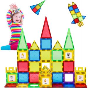 Blocs Construction Magn&eacute;tiques, 46 Pi&egrave;ces Jeux de Construction &Eacute;ducatifs, Jouet Magn&eacute;tique, Cadeau pour 3 4 5 6 Ans Filles Garcons - Neuf