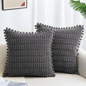 Cauc-Lot De 2 Housses De Coussin 40x40 Velours C&ocirc;tel&eacute; Housse Coussin De Canap&eacute; Taie Coussin Douce Coussin Canape Boho Pour Canap&eacute; Chambre Maison D&eacute;coratives De Voiture Housse Oreiller Gris Fonc&eacute; - Neuf