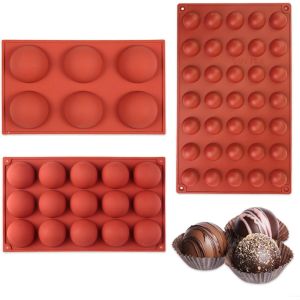AYUHR-Moule Silicone Demi Sphere, 3 Pièces Moule Chocolat Moule en Silicone Patisserie Petit Moule Silicone Rond pour Chocolat, Gelée, Pudding, Gâteaux et Mousse à Dôme(6/15/35 Cavités) - Neuf