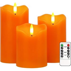 Lot De 3 Bougies Led Vacillantes Avec T&eacute;l&eacute;commande Et Minuteur, &Agrave; Intensit&eacute; Variable, Bougies &Eacute;lectriques &Agrave; Piles, Pour Automne, Halloween, Thanksgiving, D&eacute;coration (Orange) - Neuf