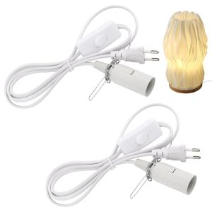 2 Pieces C&acirc;bles pour Lampe de Sel avec Interrupteur et E14 Lampe Prise FR (Europ&eacute;enne) - Blanc, 1,8 m Isolation C&acirc;ble Douille pour Lampe de Sel - Neuf