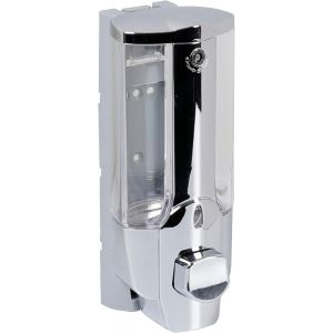 Distributeur de Savon Liquide 380 ML,Distributeur de Savon Rechargeable en Plastique Chromé,env. 7,5 x 19 x 8,5 cm,Argenté/Transparent - Neuf