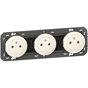 Prise Triple Murale 16A avec Terre dooxie Surface - Prise 2P + T Affleurante avec Fond R&eacute;tractable - Fabriqu&eacute; En France - Alu - Neuf