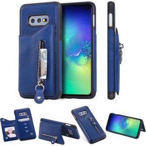 KAL-Coque Compatible Avec Samsung Galaxy S10E (5.8""), Fonction De Support De Portefeuille En Cuir Housse Arri&egrave;re En Tpu (Anti-Chute) Couleur Unie - Bleu - Neuf