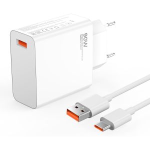 LORANKA-90W Chargeur Rapide Compatible avec Xiaomi 15/14/13/12S/Mi11 Ultra, 11T 13T 12S 12X 12/13 Lite, POCO F7/X7/X6/M6/F5/X5/X4 Pro, F6 F5 F4, Redmi Note 11/12T/12/13 Pro, avec USB C C&acirc;ble de Charg - Neuf