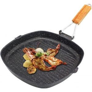 Subzonal-Po&ecirc;le &Agrave; Griller En Acier, Po&ecirc;le &Agrave; Griller Antiadh&eacute;sive, Po&ecirc;le &Agrave; Frire Ext&eacute;rieure M&eacute;nage Pliante Poign&eacute;e En H&ecirc;tre &Eacute;conomie D'&eacute;nergie Antiadh&eacute;sive Rayures Steak Sp&eacute;cial Po&ecirc;le &Agrave; Griller(20*20cm - Neuf