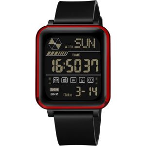 Eryi-Montre-Bracelet Numérique À Quartz Pour Homme Avec Lumière, Date, Chronomètre, Étanche À 50 M, Grand Chiffre, Carrée, Double Temps, 12/24 H, Noir Et Rouge., Bracelet - Neuf