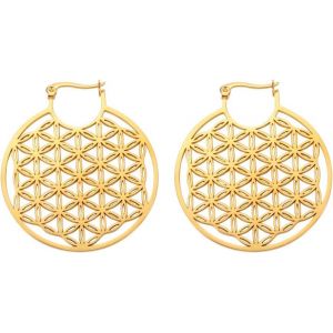 Kal-Argent Or Boucles D'oreilles À Anneaux En Acier Inoxydable En Forme De Fleur De Vie, Feuille D'érable,Marguerite, Cadeaux Pour Femme Et Filles - Neuf